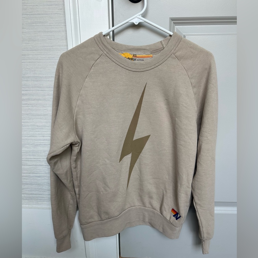 Aviator Nation Bolt Crewneck Sweatshirt; Sand/Mocha - XS - Picture 2 of 7